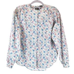 Vintage 80s 90s Lizsport Floral Print Cotton Blouse Shirt Pastel Cottagecore MP